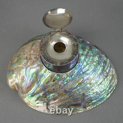 Ataahua New Zealand Vintage Sterling Silver And Paua Shell Inkwell