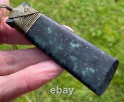 Blue Green Patterned Nz Tangiwai Pounamu Greenstone Bound Maori Hei Toki Adze
