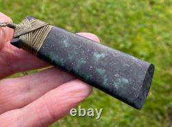 Blue Green Patterned Nz Tangiwai Pounamu Greenstone Bound Maori Hei Toki Adze