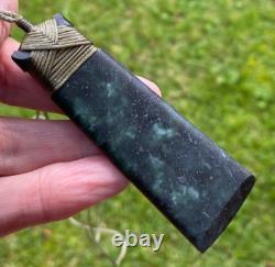 Blue Green Patterned Nz Tangiwai Pounamu Greenstone Bound Maori Hei Toki Adze