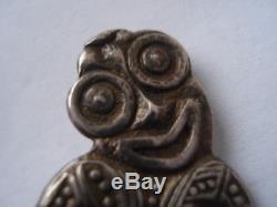C1930s Vintage Silver New Zealand'tiki' Maori Good Luck Pin Brooch