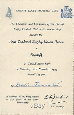 CARDIFF v NEW ZEALAND 21 NOVEMBER 1953 PLAYER'S ARCHIVE EDDIE THOMAS COLLECTION
