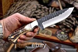 CFK Handmade 154CM Custom DEER Scrimshaw New Zealand Red Stag Antler Blade-Knife