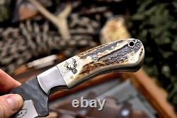 CFK Handmade 154CM Custom DEER Scrimshaw New Zealand Red Stag Antler Blade-Knife
