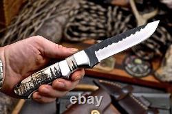 CFK Handmade 154CM Custom FOREST MOON Scrimshaw New Zealand Red Stag Blade Knife