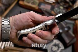 CFK Handmade 440C Custom EAGLE FOREST Scrimshaw New Zealand Stag Antler Knife