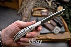 CFK Handmade 440C Custom WOLF & PAW Scrimshaw New Zealand Red Stag Antler Knife