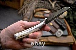 CFK Handmade 440C Custom WOLF & PAW Scrimshaw New Zealand Red Stag Antler Knife