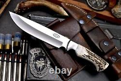 CFK Handmade ATS 34 Custom New Zealand Red Stag Antler Hunting Skinner Knife