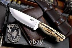 CFK Handmade ATS 34 Custom New Zealand Red Stag Antler Hunting Skinner Knife