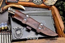 CFK Handmade D2 Custom BEAR WOLF Scrimshaw New Zealand Red Stag Antler Knife