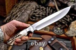 CFK Handmade D2 Custom ELK Scrimshaw New Zealand Red Stag Antler Hunting Knife