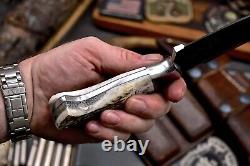 CFK Handmade DC53 Custom ELK BEAR Scrimshaw New Zealand Red Stag Antler Knife