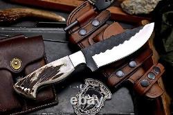 CFK Handmade DC53 Custom New Zealand Crown Stag Antler Hunting Skinner Knife Set