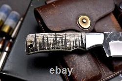 CFK Handmade DC53 Custom PINE FOREST Scrimshaw New Zealand Red Stag Antler Knife