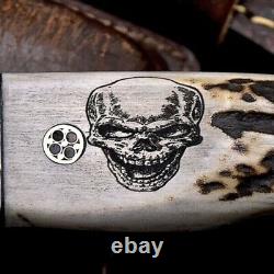 CFK Handmade DC53 Custom SKULL Scrimshaw New Zealand Stag Antler Sub Hilt Knife