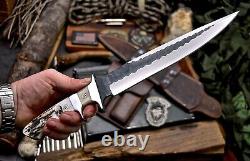 CFK Handmade DC53 Custom SKULL Scrimshaw New Zealand Stag Antler Sub Hilt Knife