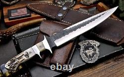 CFK Handmade DC53 Custom SKULL Scrimshaw New Zealand Stag Antler Sub Hilt Knife