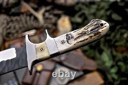 CFK Handmade DC53 Custom SKULL Scrimshaw New Zealand Stag Antler Sub Hilt Knife