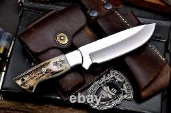 CFK Handmade DC53 Custom WOLVES WOLF Scrimshaw New Zealand Red Stag Antler Knife