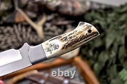 CFK Handmade DC53 Custom WOLVES WOLF Scrimshaw New Zealand Red Stag Antler Knife