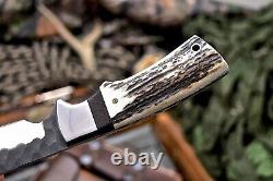 CFK Handmade Hammered DC53 Custom New Zealand Red Stag Antler Hunting Camp Knife