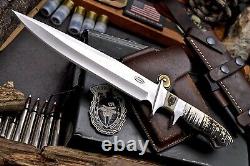 CFK Handmade VG10 Custom BEAR Scrimshaw New Zealand Red Stag Antler Hunter Knife