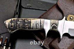CFK Handmade VG10 Custom BEAR Scrimshaw New Zealand Red Stag Antler Hunter Knife