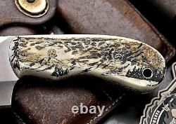 CFK Handmade VG10 Custom WOLF FOREST MOON Scrimshaw New Zealand Red Stag Knife