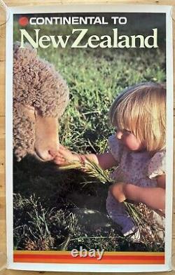 CONTINENTAL AIRLINES VISIT NEW ZEALAND Original Vtg Travel Poster 1970's 25x40