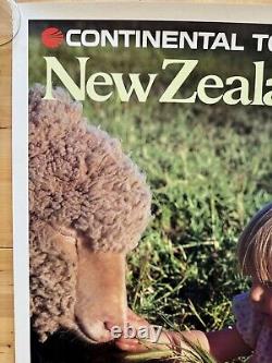 CONTINENTAL AIRLINES VISIT NEW ZEALAND Original Vtg Travel Poster 1970's 25x40