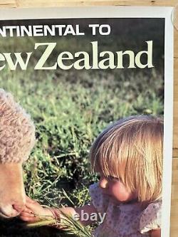 CONTINENTAL AIRLINES VISIT NEW ZEALAND Original Vtg Travel Poster 1970's 25x40