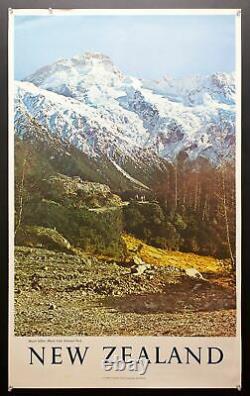 C. 1959 New Zealand Mount Sefton Mount Cook National Park Travel Poster Vintage