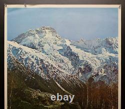 C. 1959 New Zealand Mount Sefton Mount Cook National Park Travel Poster Vintage