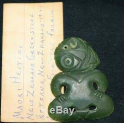 Carved Greenstone Hei-Tiki Charm Pendant VINTAGE New Zealand Maori