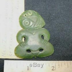 Carved Greenstone Hei-Tiki Charm Pendant VINTAGE New Zealand Maori