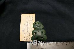 Carved Greenstone Hei-Tiki Charm Pendant VINTAGE New Zealand Maori