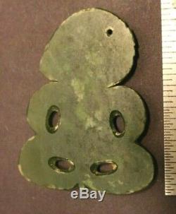 Carved Greenstone Hei-Tiki Charm Pendant VINTAGE New Zealand Maori