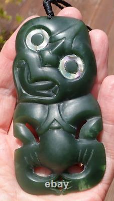 Collectible Ngai Tahu Nz Pounamu Kawakawa Greenstone Jade Large Maori Hei Tiki