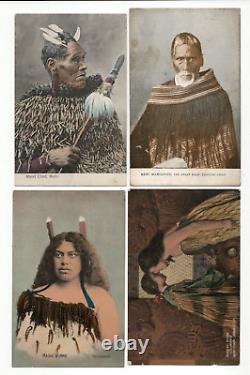 Colourised postcards with Maori imagery including Chiefs Rewi & Mohi (1900s)