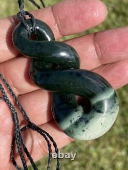 DEANs Superb 2 TONE JADE Maori Pounamu NZ Nephrite Greenstone PLUMP DOUBLE TWIST