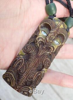 David Taylor Art Nz Deer Bone Engraved Inlaid Signed Maori Tekoteko Hei Tiki