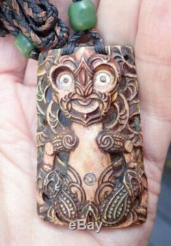 David Taylor Masterpiece Nz Engraved Inlaid Signed Maori Female Guardian Tiki
