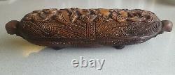 Detailed Vintage Carved New Zealand Maori Feather Box Waka Huia Treasure Box