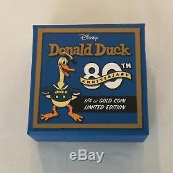 Disney 2014 Donald Duck 80th Anniversary 1/4 oz Gold Coin Ltd Edition #815/1000