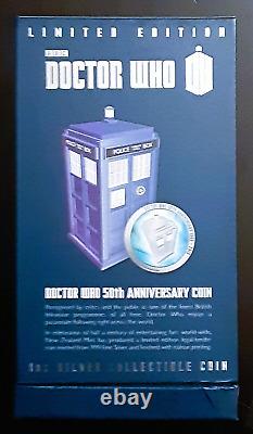 Doctor Who 50th Anniversary 2013 1oz Silver Proof Coin withTardis & Original Box