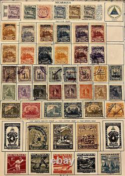 Early Lot Of Nicaragua & New Zealand Stamps On Album Page Mint, Used, Overprints