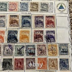 Early Lot Of Nicaragua & New Zealand Stamps On Album Page Mint, Used, Overprints