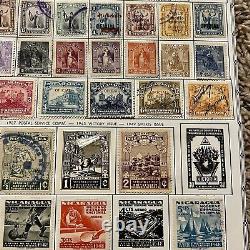 Early Lot Of Nicaragua & New Zealand Stamps On Album Page Mint, Used, Overprints