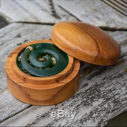 Elegant Jade Koru in Wooden Box